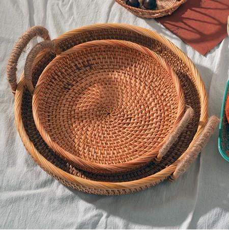 Rattan Storage Basket with Handle, Fruit Basket, Woven Round Basket, Storage Baskets for Tea Table T-Art Painting Canvas