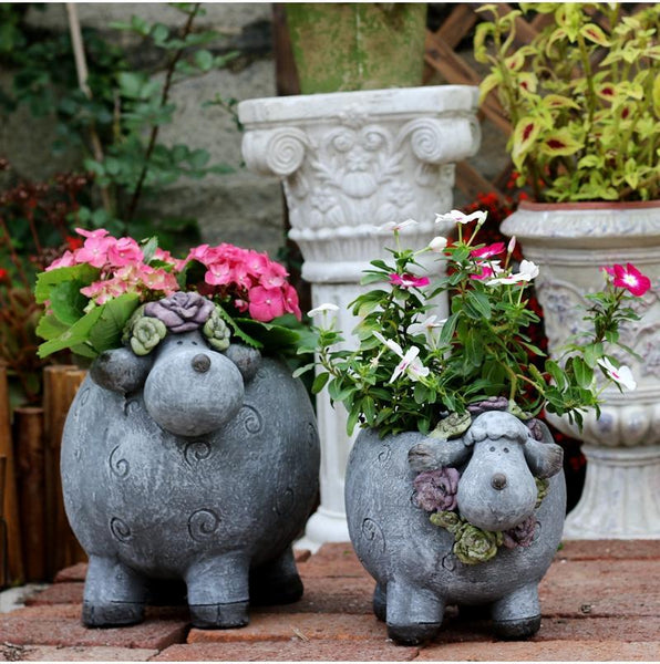 Lovely Sheep Statue for Garden, Sheep Flower Pot, Animal Statue for Garden Courtyard Ornament, Villa Outdoor Decor Gardening Ideas-Art Painting Canvas