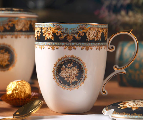 Beautiful British Ceramic Mugs, Large Capacity Ceramic Mugs for Office, Large Royal Bone China Porcelain Mug, Elegant Ceramic Coffee Mug-Art Painting Canvas