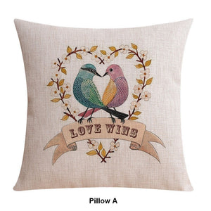 Simple Decorative Pillow Covers, Decorative Sofa Pillows for Living Room, Love Birds Throw Pillows for Couch, Singing Birds Decorative Throw Pillows-Art Painting Canvas