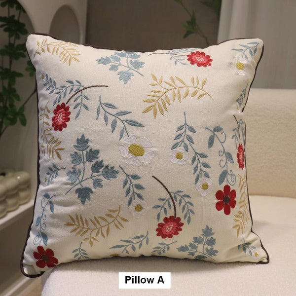 Decorative Throw Pillows for Couch, Embroider Flower Cotton Pillow Covers, Spring Flower Decorative Throw Pillows, Farmhouse Sofa Decorative Pillows-Art Painting Canvas