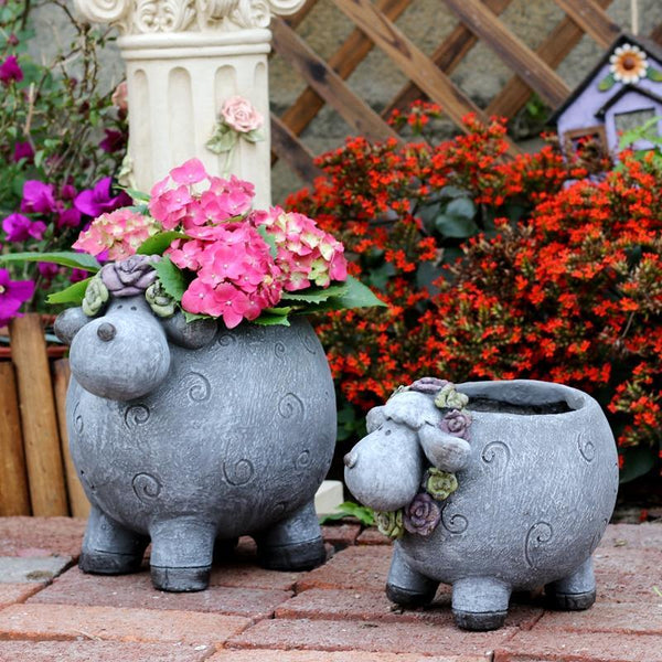Lovely Sheep Statue for Garden, Sheep Flower Pot, Animal Statue for Garden Courtyard Ornament, Villa Outdoor Decor Gardening Ideas-Art Painting Canvas