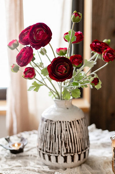 Bedroom Flower Arrangement Ideas, Red Ranunculus Asiaticus Flowers, Simple Modern Floral Arrangement Ideas for Home Decoration, Spring Artificial Floral for Dining Room-Art Painting Canvas