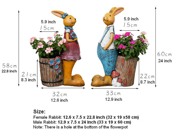 Large Rabbit Statues, Rabbit Flowerpots, Animal Statue for Garden Ornament, Villa Courtyard Decor, Outdoor Decoration, Garden Decor Ideas-Art Painting Canvas