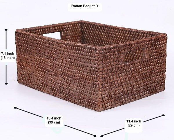 Large Brown Woven Rattan Storage Basket, Storage Baskets for Kitchen, Rectangular Storage Baskets, Storage Baskets for Clothes-Art Painting Canvas