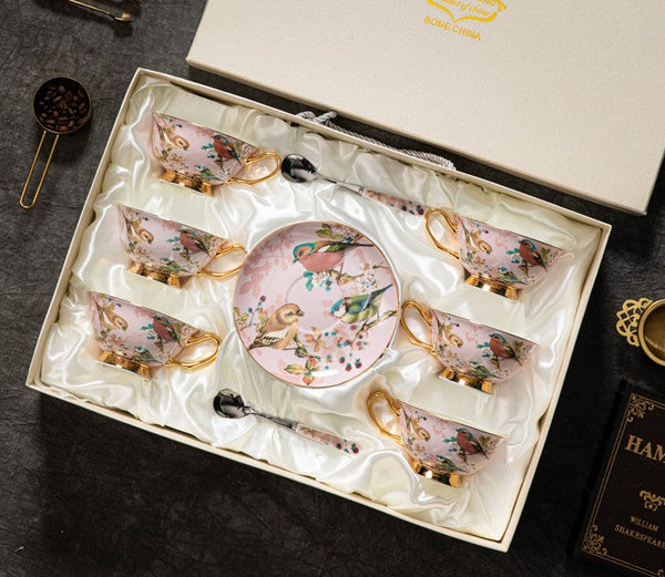 Unique Tea Cup and Saucer in Gift Box, Lovely Birds Ceramic Cups, Elegant Ceramic Coffee Cups, Afternoon Bone China Porcelain Tea Cup Set-Art Painting Canvas