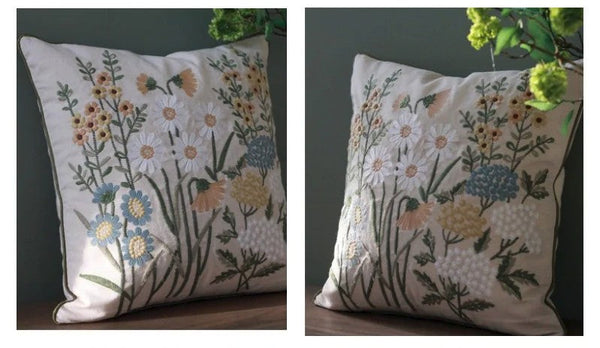 Decorative Pillows for Sofa, Flower Decorative Throw Pillows, Embroider Flower Cotton Pillow Covers, Farmhouse Decorative Throw Pillows-Art Painting Canvas