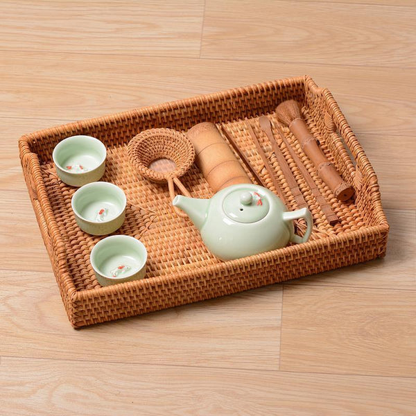 Rattan Bread Plate with Handle, Storage Baskets for Kitchen, Woven Storage Basket, Fruit Plate for Kitchen, Storage Baksets for Shelves-Art Painting Canvas
