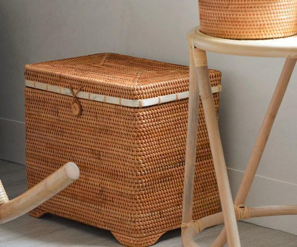 Oversized Storage Baskets for Bedroom, Rectangular Woven Storage Baskets for Clothes, Large Rectangular Storage Basket with Lid, Rattan Storage Case-Art Painting Canvas