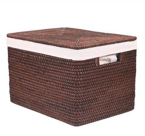 Storage Baskets for Clothes, Large Brown Rattan Storage Baskets, Storage Baskets for Bathroom, Rectangular Storage Baskets, Storage Basket with Lid-Art Painting Canvas