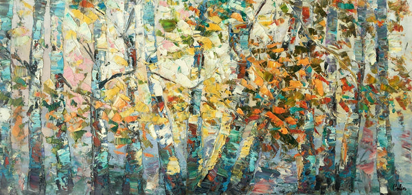 Canvas Art, Autumn Birch Tree Painting, Abstract Landscape Painting, Abstract Art Painting, Custom Canvas Painting-Art Painting Canvas