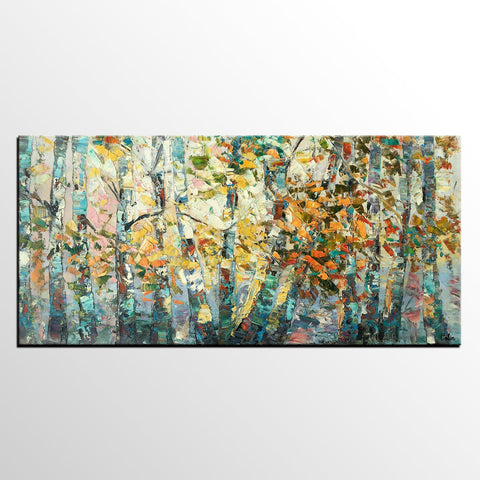 Canvas Art, Autumn Birch Tree Painting, Abstract Landscape Painting, Abstract Art Painting, Custom Canvas Painting-Art Painting Canvas