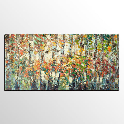 Landscape Painting, Autumn Birch Tree Painting, Custom Large Wall Art, Oil Painting, Canvas Painting-Art Painting Canvas