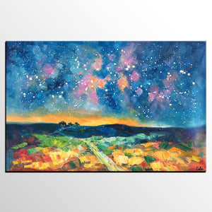 Starry Night Landscape Painting, Large Canvas Art Painting, Custom Large Oil Painting-Art Painting Canvas