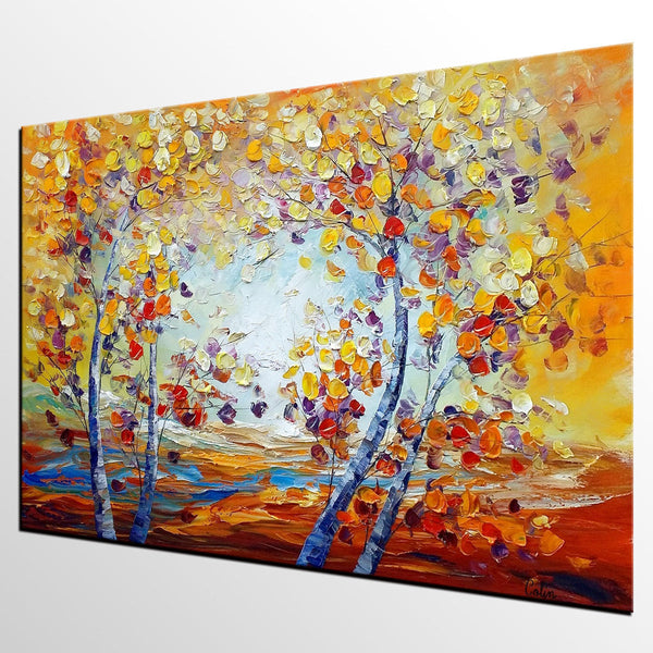 Heavy Texture Canvas Art, Autumn Tree Landscape Art, Custom Canvas Painting for Living Room-Art Painting Canvas