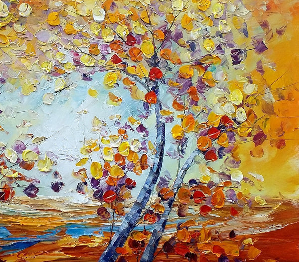 Heavy Texture Canvas Art, Autumn Tree Landscape Art, Custom Canvas Painting for Living Room-Art Painting Canvas