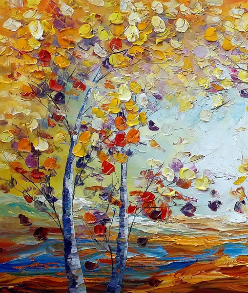Heavy Texture Canvas Art, Autumn Tree Landscape Art, Custom Canvas Painting for Living Room-Art Painting Canvas