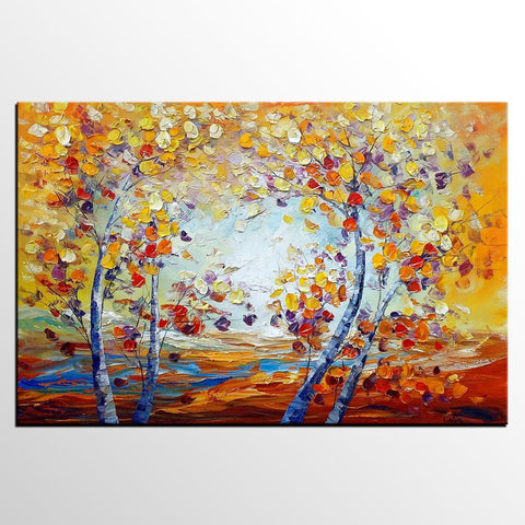 Heavy Texture Canvas Art, Autumn Tree Landscape Art, Custom Canvas Painting for Living Room-Art Painting Canvas