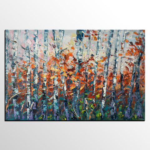 Canvas Art, Tree Landscape Art, Large Wall Art, Birch Tree Artwork, Custom Canvas Painting-Art Painting Canvas