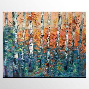 Birch Tree Painting, Large Oil Painting, Custom Canvas Artwork, Canvas Painting for Bedroom-Art Painting Canvas