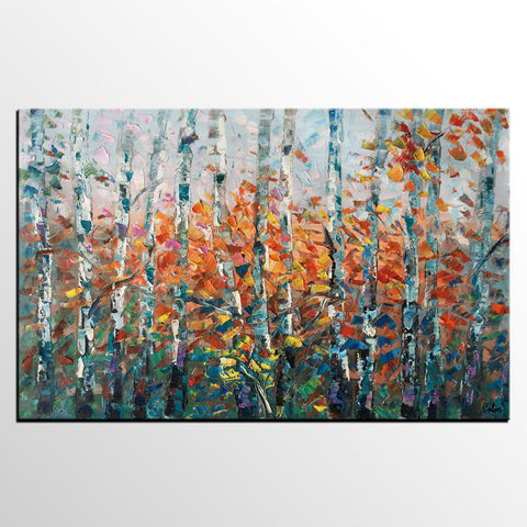 Tree Landscape Art, Large Wall Art, Birch Tree Painting, Custom Canvas Painting for Bedroom-Art Painting Canvas