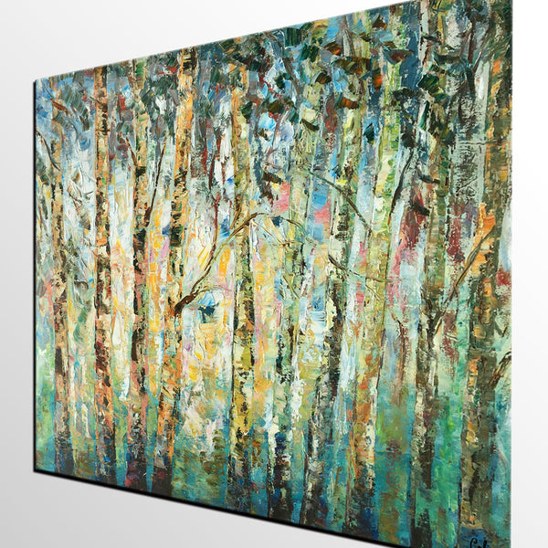 Abstract Landscape Painting, Birch Tree Painting, Bedroom Wall Art Paintings, Simple Modern Art, Custom Landscape Painting for Bedroom-Art Painting Canvas