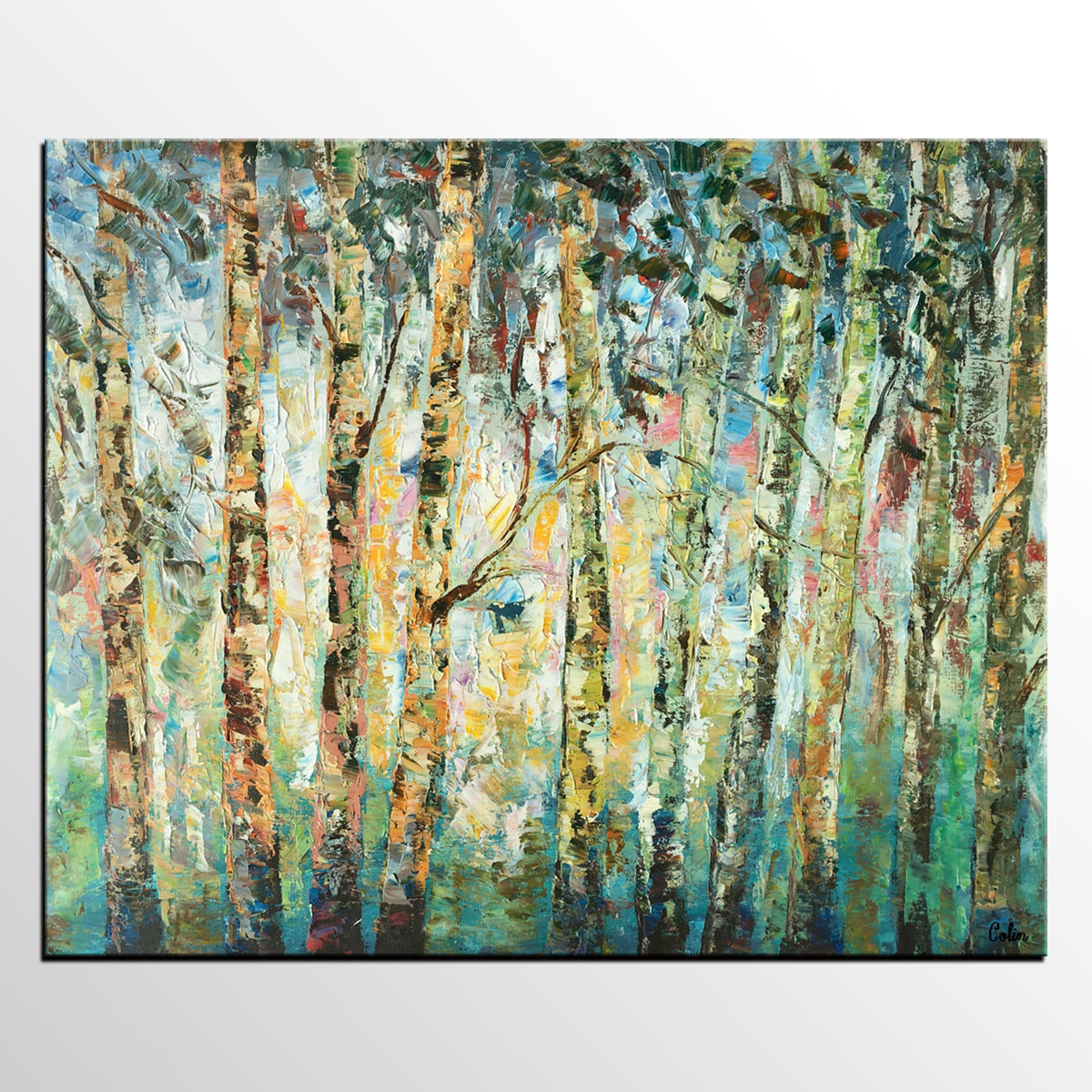 Abstract Landscape Painting, Birch Tree Painting, Bedroom Wall Art Paintings, Simple Modern Art, Custom Landscape Painting for Bedroom-Art Painting Canvas