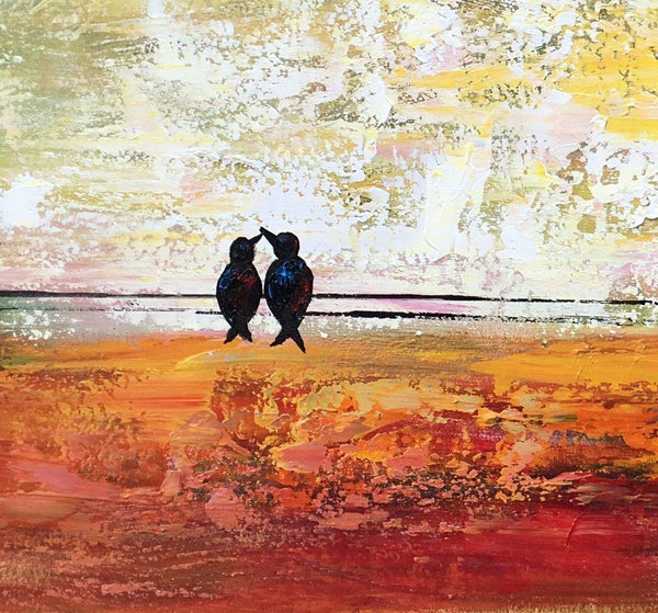 Bird at Wire Painting, Original Painting for Sale, Large Canvas Paintings, Simple Modern Painting, Love Birds Painting, Anniversary Gift-Art Painting Canvas