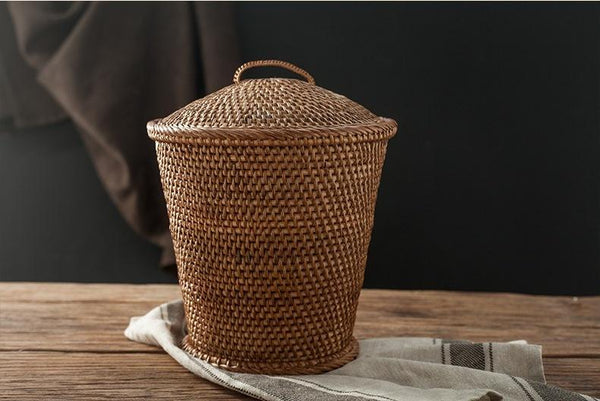 Indonesia Hand Woven Storage Basket with Cover, Natural Fiber Baskets, Small Rustic Basket-Art Painting Canvas