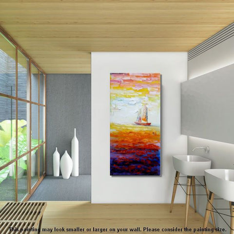 Sailing Boat at Sea, Heavy Texture Art, Original Painting, Custom Extra Large Painting-Art Painting Canvas