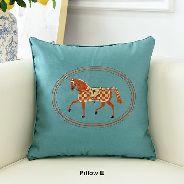 Modern Sofa Decorative Pillows, Embroider Horse Pillow Covers, Modern Decorative Throw Pillows, Horse Decorative Throw Pillows for Couch-Art Painting Canvas