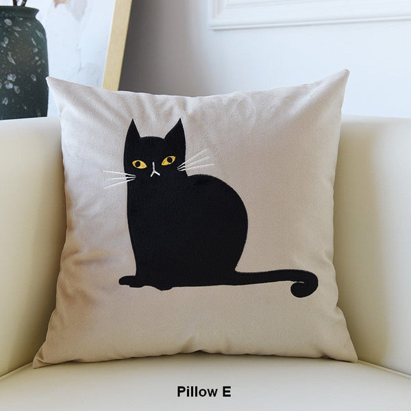 Decorative Throw Pillows, Lovely Cat Pillow Covers for Kid's Room, Modern Sofa Decorative Pillows, Cat Decorative Throw Pillows for Couch-Art Painting Canvas