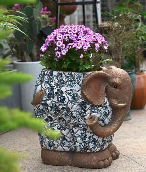 Unique Garden Flowerpot, Large Elephant Flowerpot, Resin Statue for Garden, Modern Animal Statue for Garden Ornaments, Villa Outdoor Decor Gardening Ideas-Art Painting Canvas