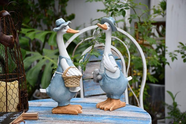 Duck Couple Statue for Garden, Animal Statue for Garden Courtyard Ornament, Villa Outdoor Decor Gardening Ideas-Art Painting Canvas