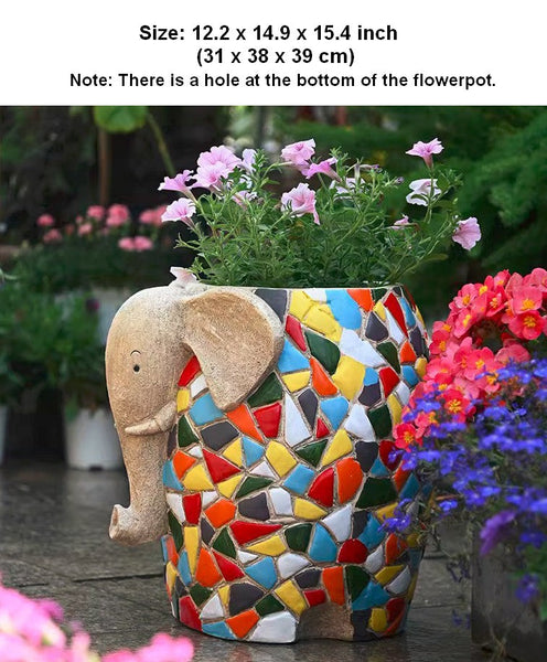 Unique Animal Statue for Garden Ornaments, Large Elephant Flowerpot, Modern Animal Flower Pot, Resin Statue for Garden, Villa Outdoor Decor Gardening Ideas-Art Painting Canvas
