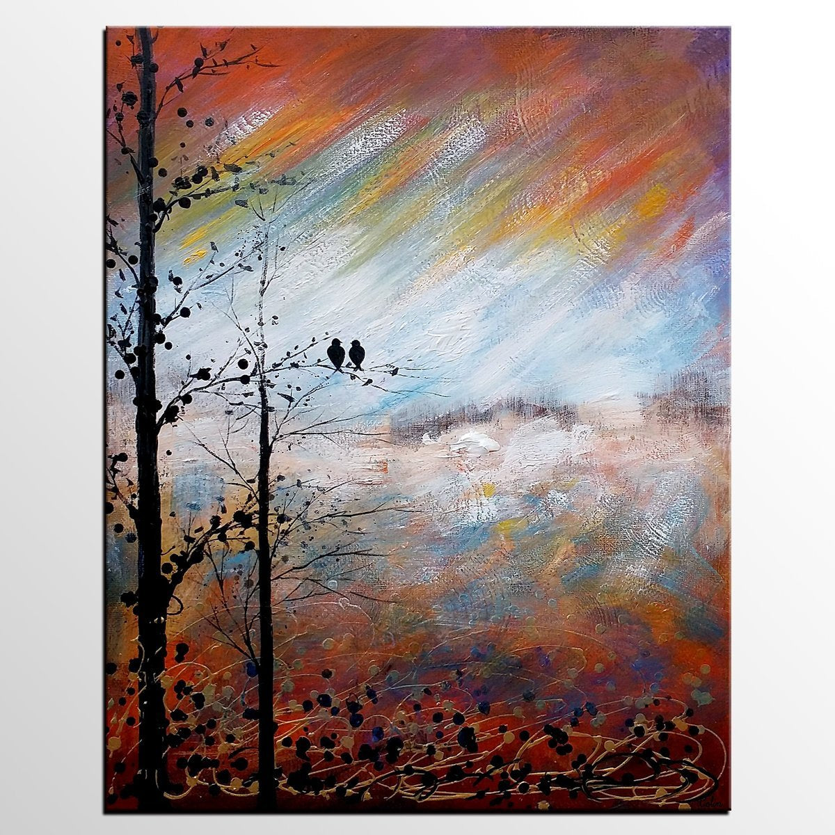 Love Birds Painting, Simple Abstract Painting, Landscape Acrylic Painting, Acrylic Canvas Painting, Bedroom Wall Art Paintings, C-Art Painting Canvas