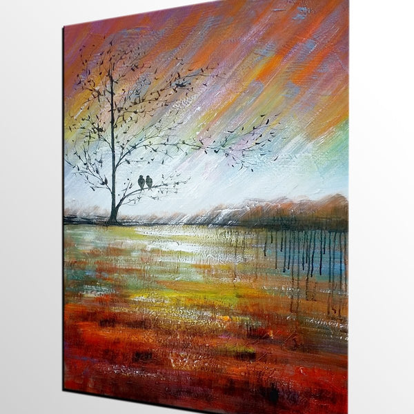 Modern Acrylic Painting, Abstract Landscape Painting, Love Birds Painting, Bedroom Canvas Painting, Acrylic Landscape Painting, C-Art Painting Canvas