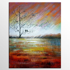 Modern Acrylic Painting, Abstract Landscape Painting, Love Birds Painting,  Bedroom Canvas Painting, Acrylic Landscape Painting, C