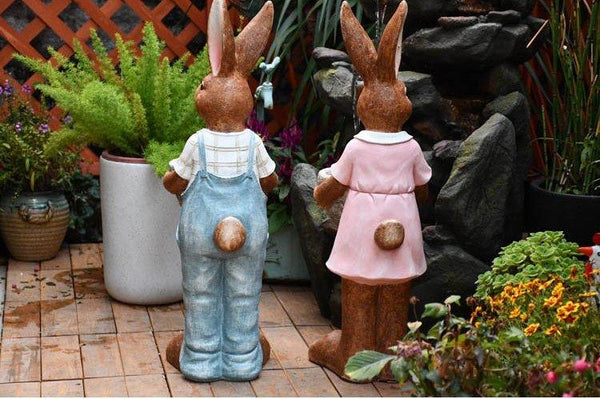 Garden Courtyard Ornament Ideas, Large Rabbit Lovers Statue for Garden, Bunny Flowerpot, Villa Outdoor Decor Gardening Ideas, Small Garden Design Ideas-Art Painting Canvas
