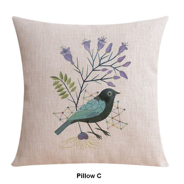 Decorative Sofa Pillows for Children's Room, Love Birds Throw Pillows for Couch, Singing Birds Decorative Throw Pillows, Embroider Decorative Pillow Covers-Art Painting Canvas