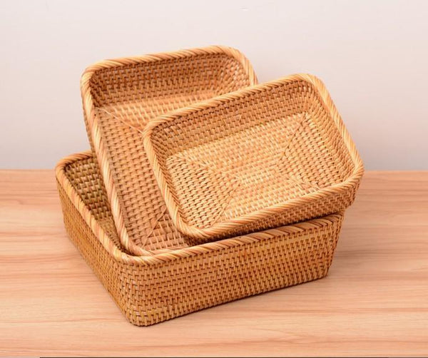 Rectangular Storage Baskets for Pantry, Small Rattan Kitchen Storage Basket, Storage Baskets for Shelves, Woven Storage Baksets-Art Painting Canvas