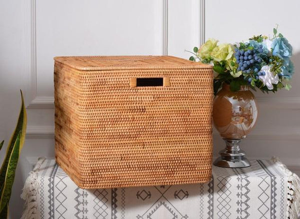 Kitchen Storage Baskets, Rectangular Storage Basket with Lid, Rattan Storage Baskets for Clothes, Storage Baskets for Living Room-Art Painting Canvas