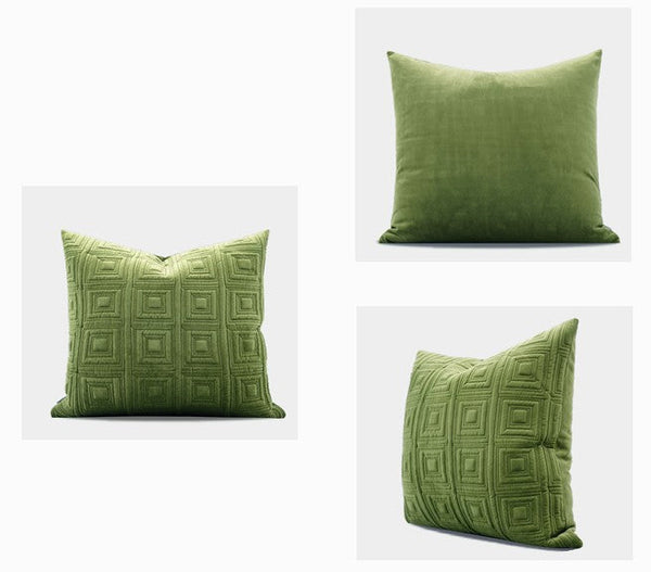 Large Square Modern Throw Pillows for Couch, Green Geometric Modern Sofa Pillows, Large Decorative Throw Pillows, Simple Throw Pillow for Interior Design-Art Painting Canvas