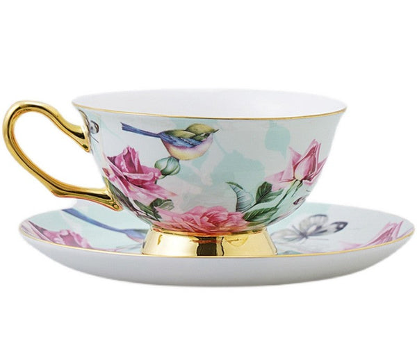 Unique Afternoon Tea Cups and Saucers in Gift Box, Royal Bone China Porcelain Tea Cup Set, Elegant Flower Pattern Ceramic Coffee Cups, Beautiful British Tea Cups-Art Painting Canvas