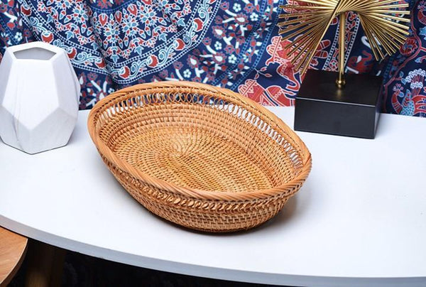 Rattan Storage Basket for Pantry, Round Storage Basket, Storage Baskets for Kitchen, Woven Storage Basket for Dining Room-Art Painting Canvas