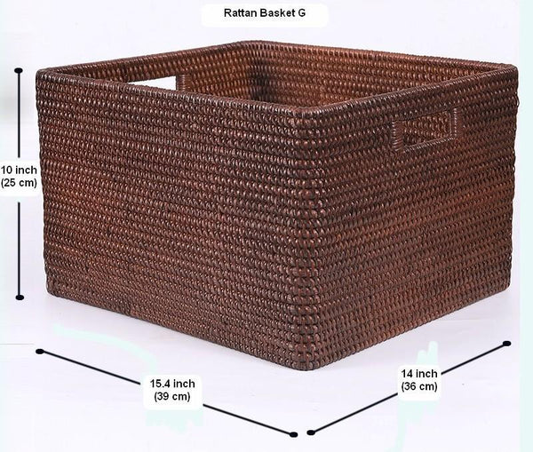 Large Brown Woven Rattan Storage Basket, Storage Baskets for Kitchen, Rectangular Storage Baskets, Storage Baskets for Clothes-Art Painting Canvas
