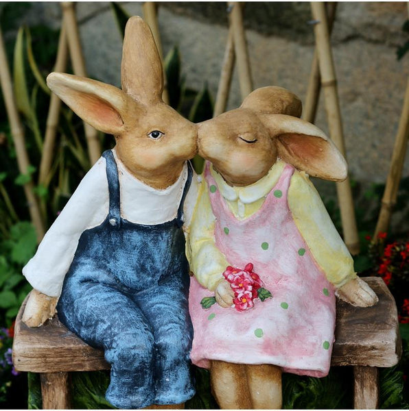 Large Bunny Rabbit Lovers Statue, Rabbit Kiss Statue for Wedding Gift, Garden Courtyard Ornaments, Villa Outdoor Decor Gardening Ideas-Art Painting Canvas