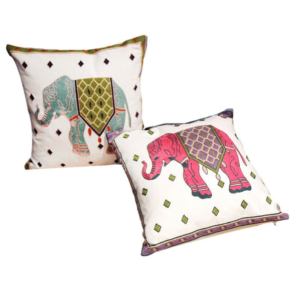 Cotton Decorative Pillows, Elephant Embroider Cotton Pillow Covers, Farmhouse Decorative Sofa Pillows, Decorative Throw Pillows for Couch-Art Painting Canvas