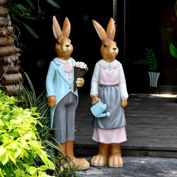 Rabbit Statues, Animal Statue for Garden Ornaments, Extra Large Rabbit Couple Statue, Villa Courtyard Decor, Outdoor Garden Design Ideas, Garden Decoration Ideas-Art Painting Canvas