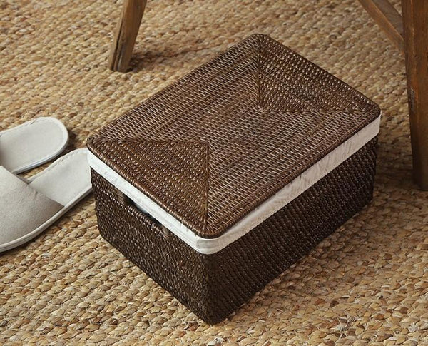 Storage Baskets for Bathroom, Rectangular Storage Baskets, Storage Basket with Lid, Storage Baskets for Clothes, Large Brown Rattan Storage Baskets-Art Painting Canvas